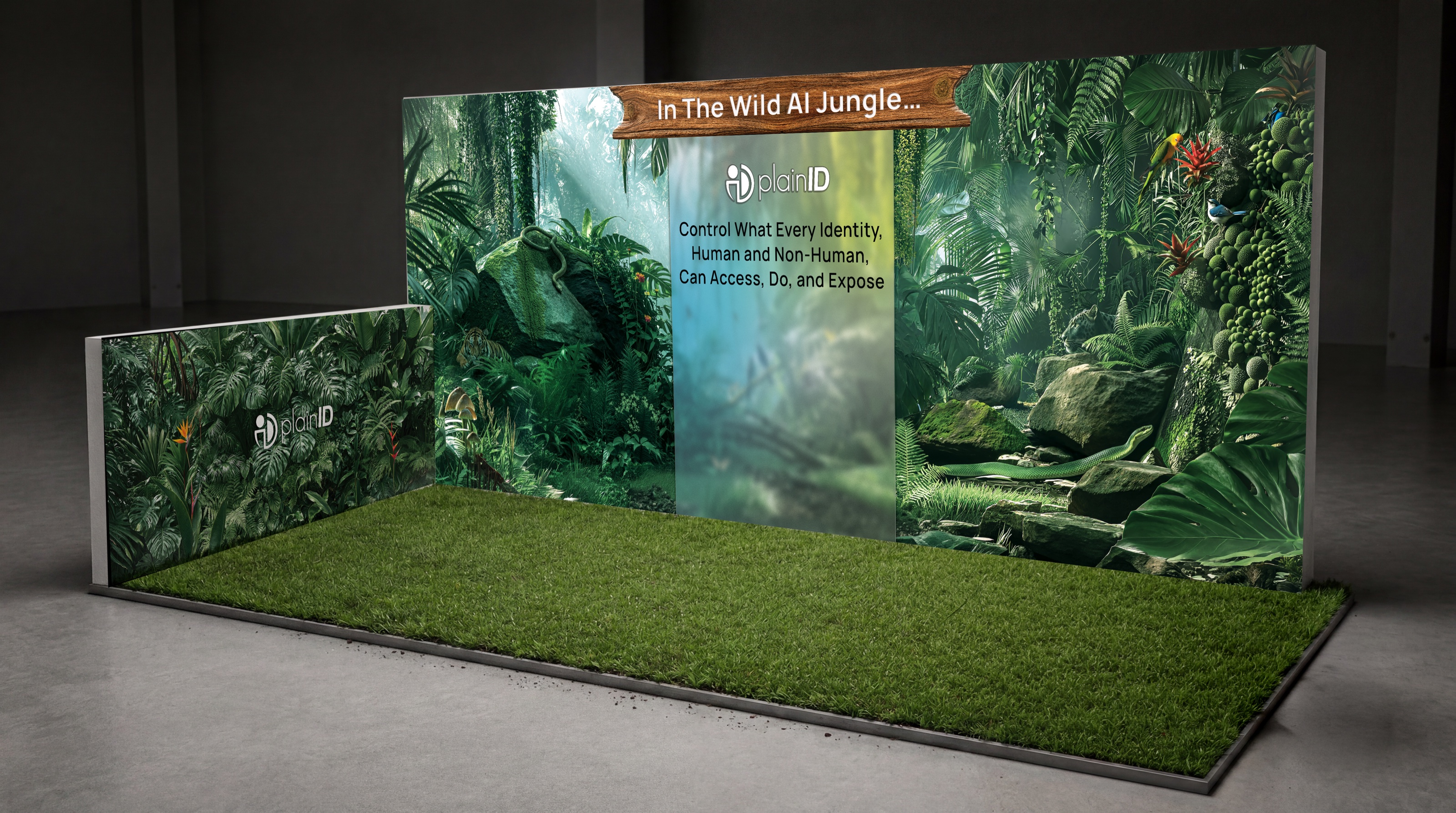 PlainID AI Jungle booth illustration adapted for the USA exhibition