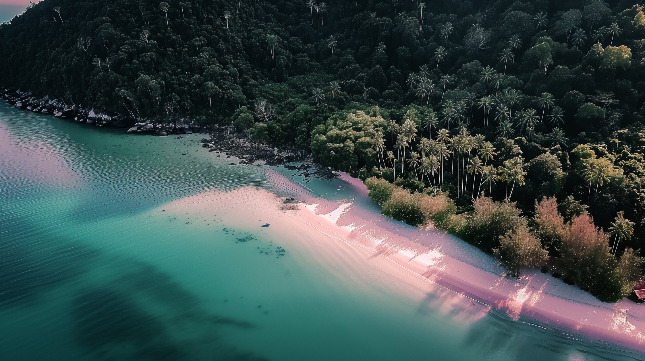 Aerial view of a luminous tropical coastline