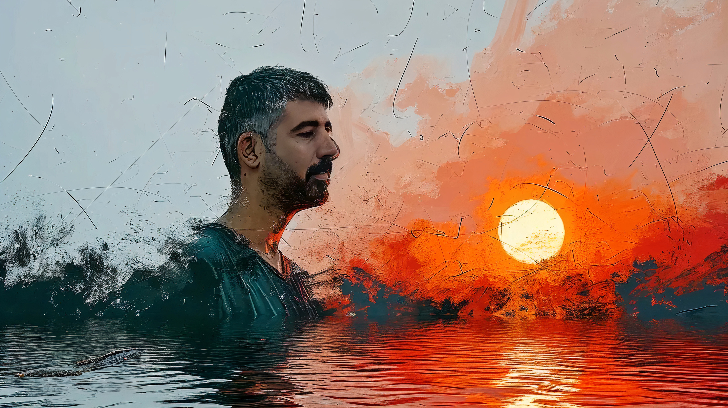 Itay Dadon portrait within an orange sunset landscape