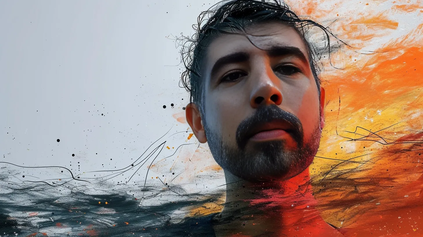 Close portrait with orange and black drawn textures