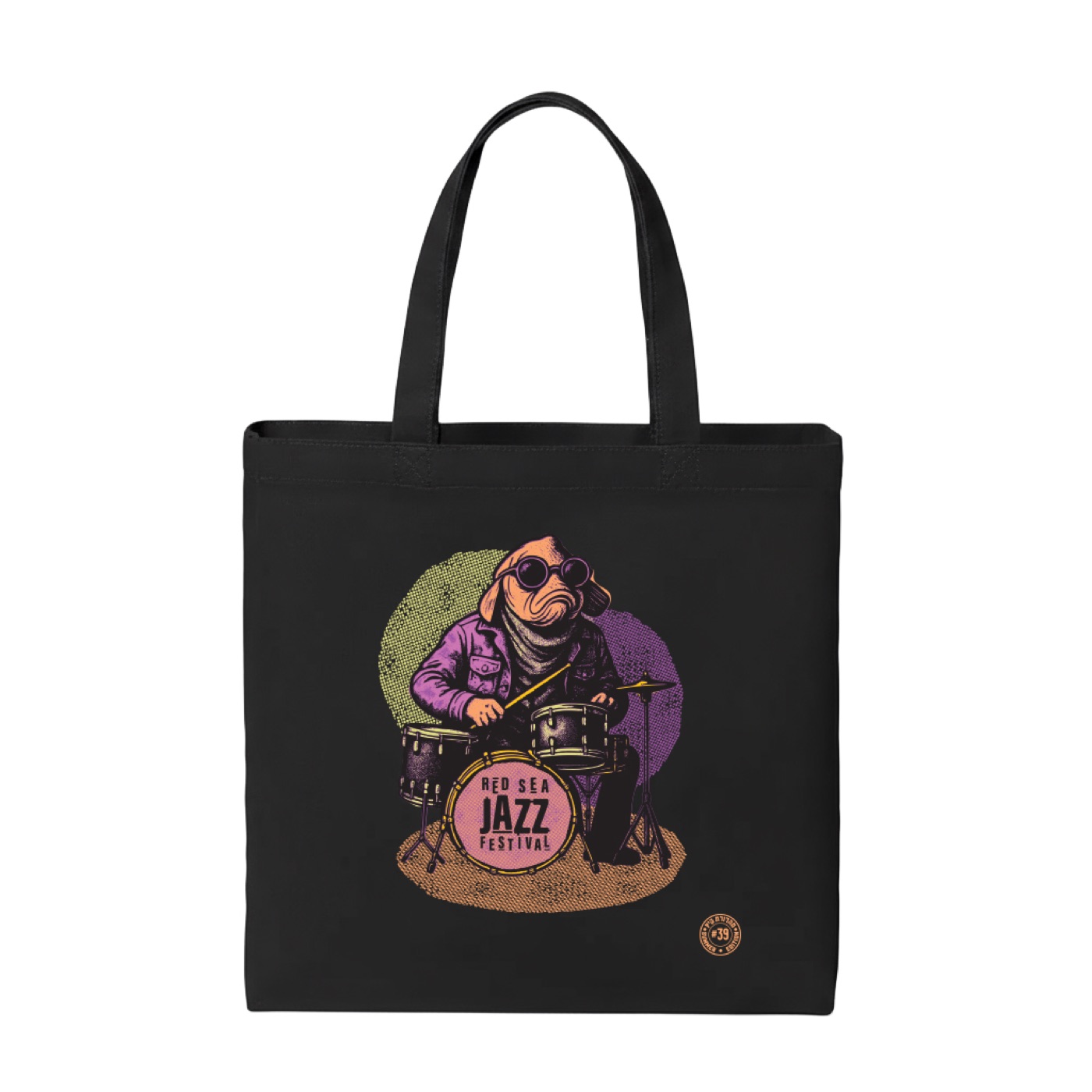 Black tote bag with the fish character