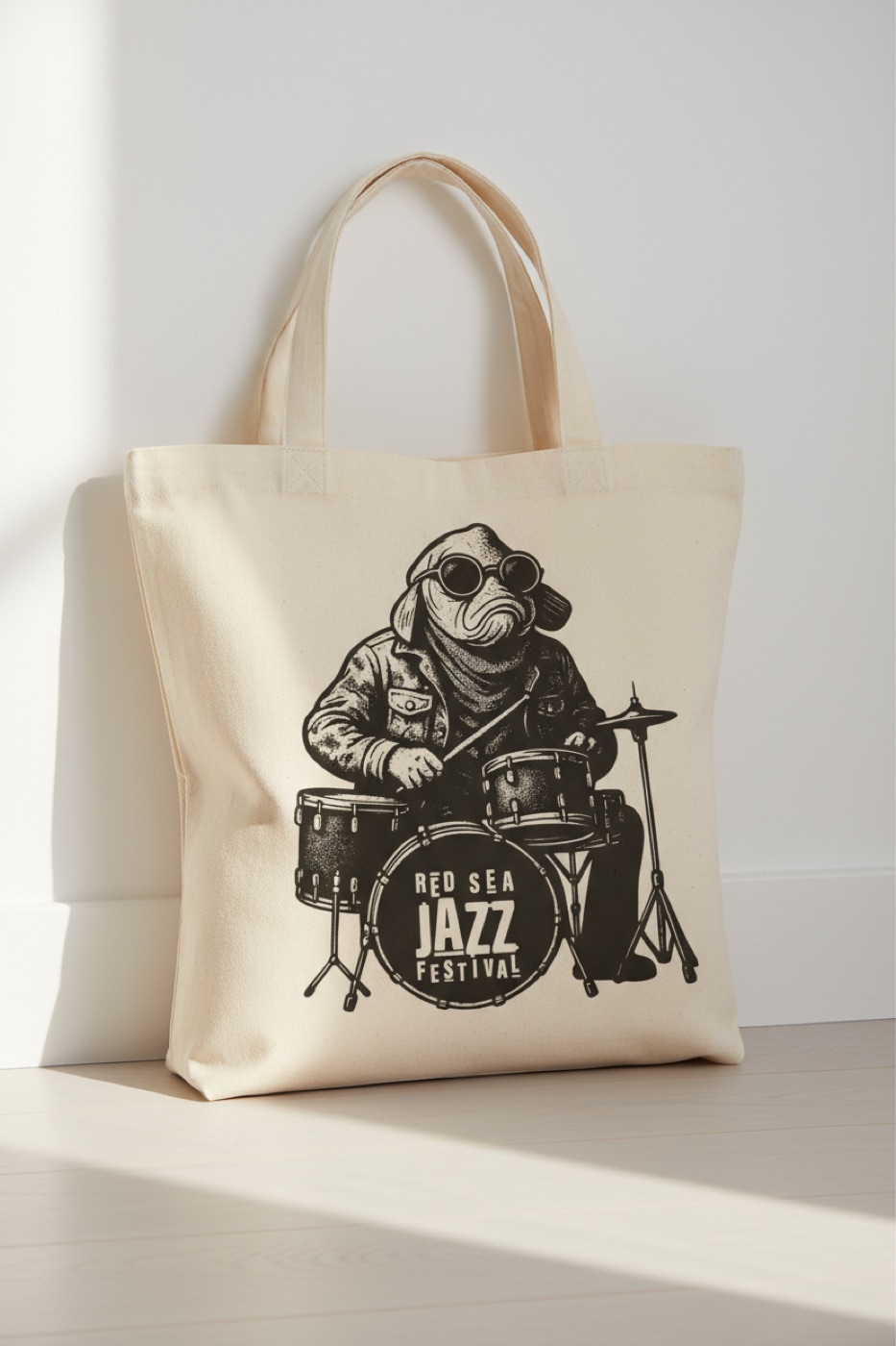 Natural tote bag with the fish character