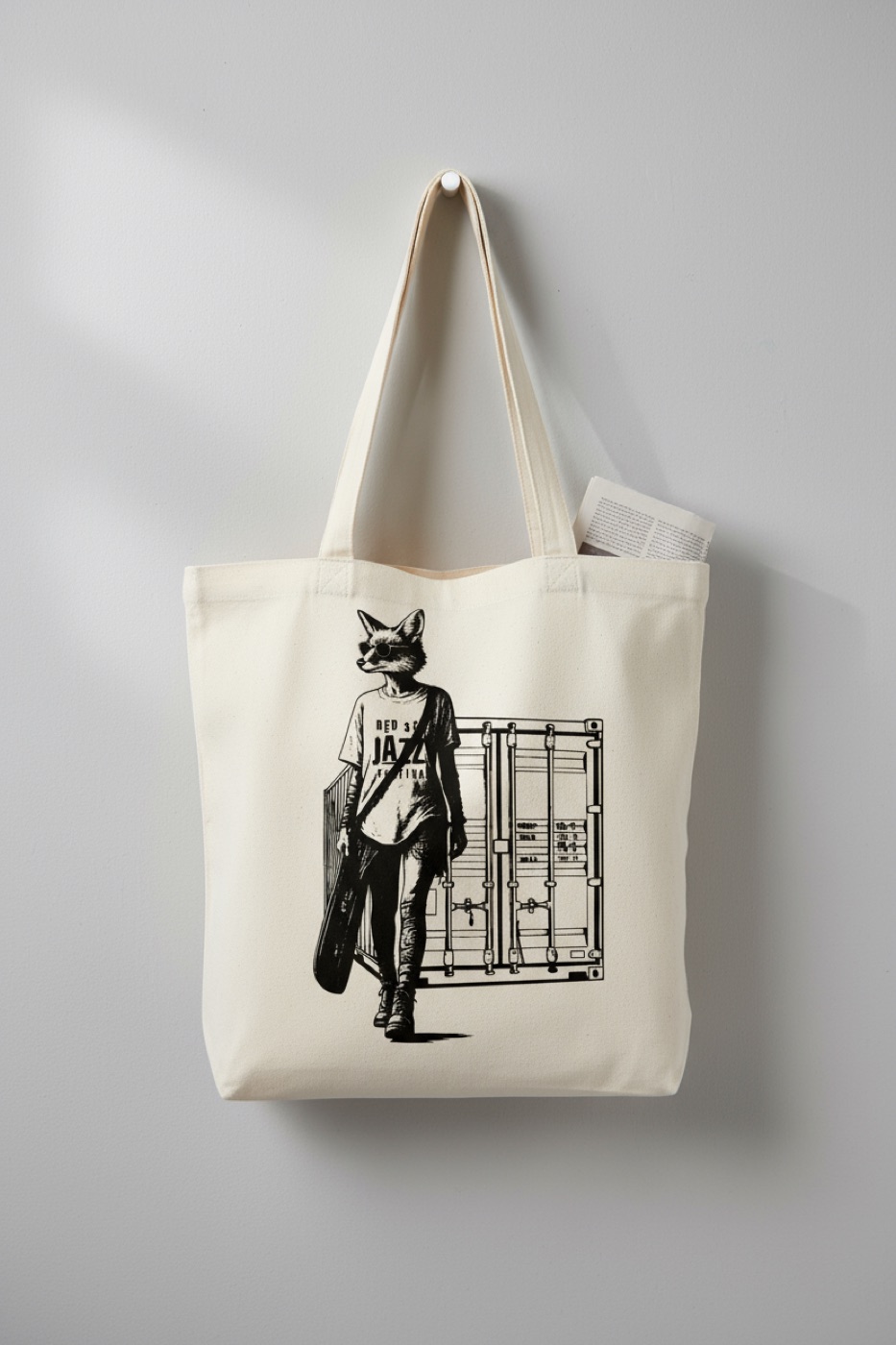 Natural tote bag with the fox character