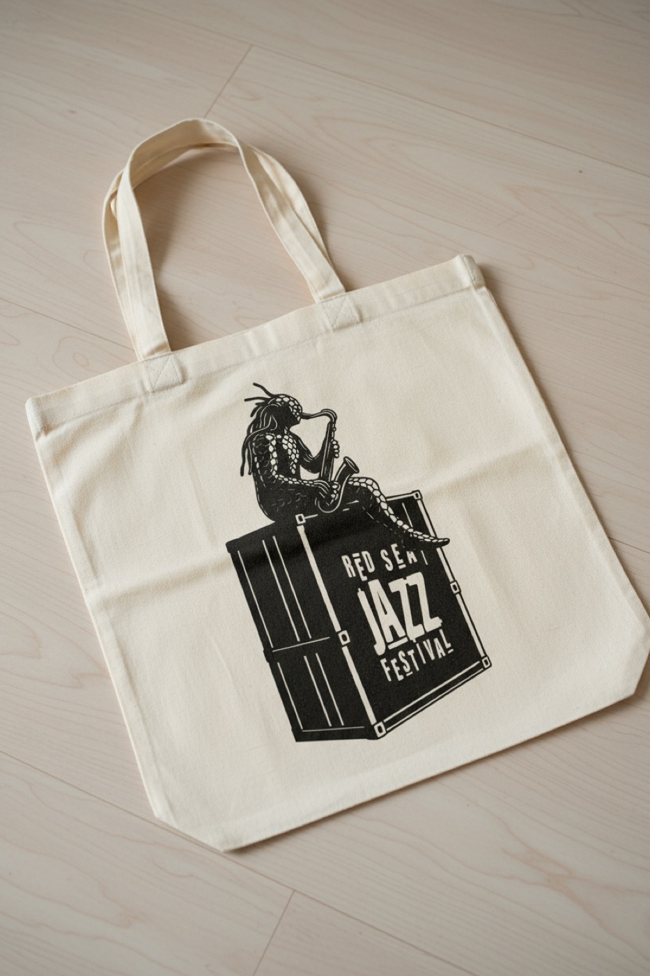 Natural tote bag with the squid character