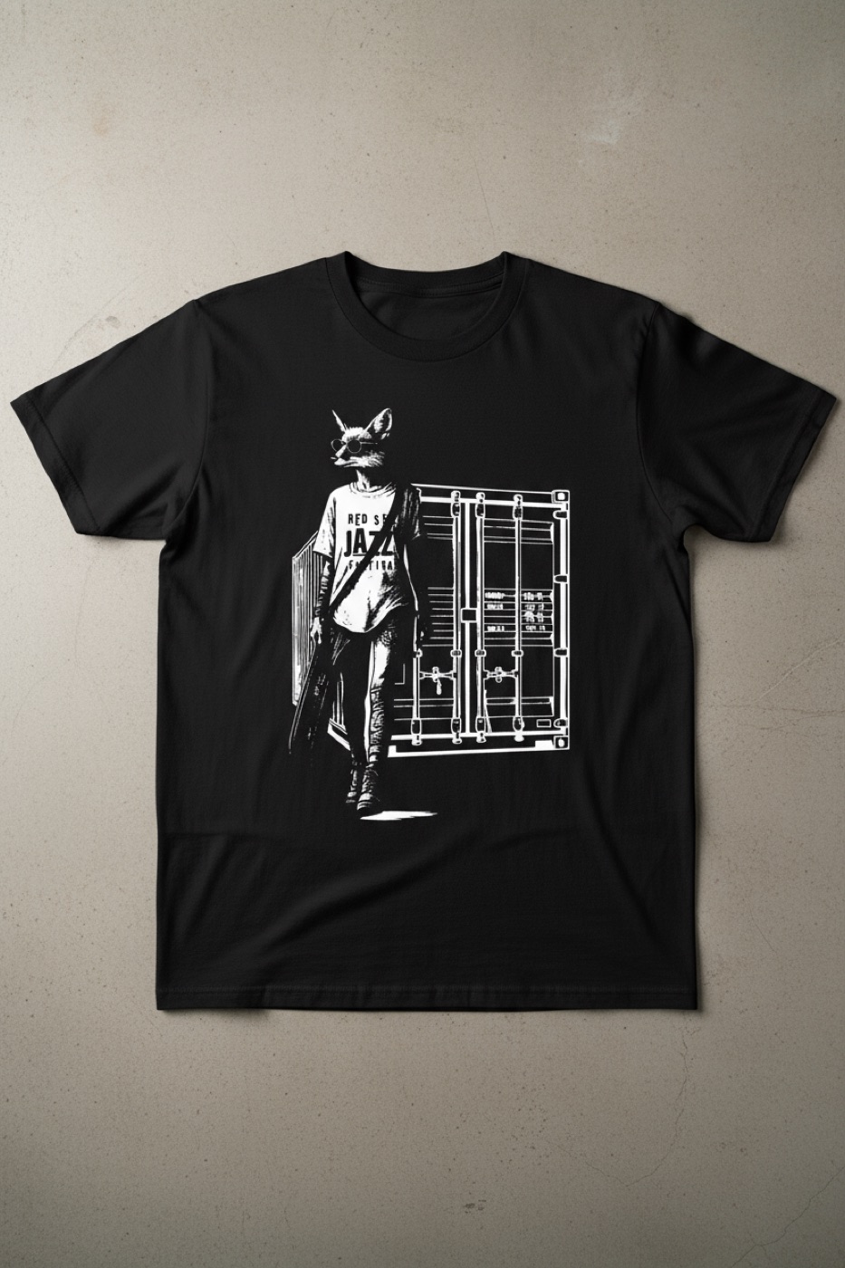 Black shirt with the fox character